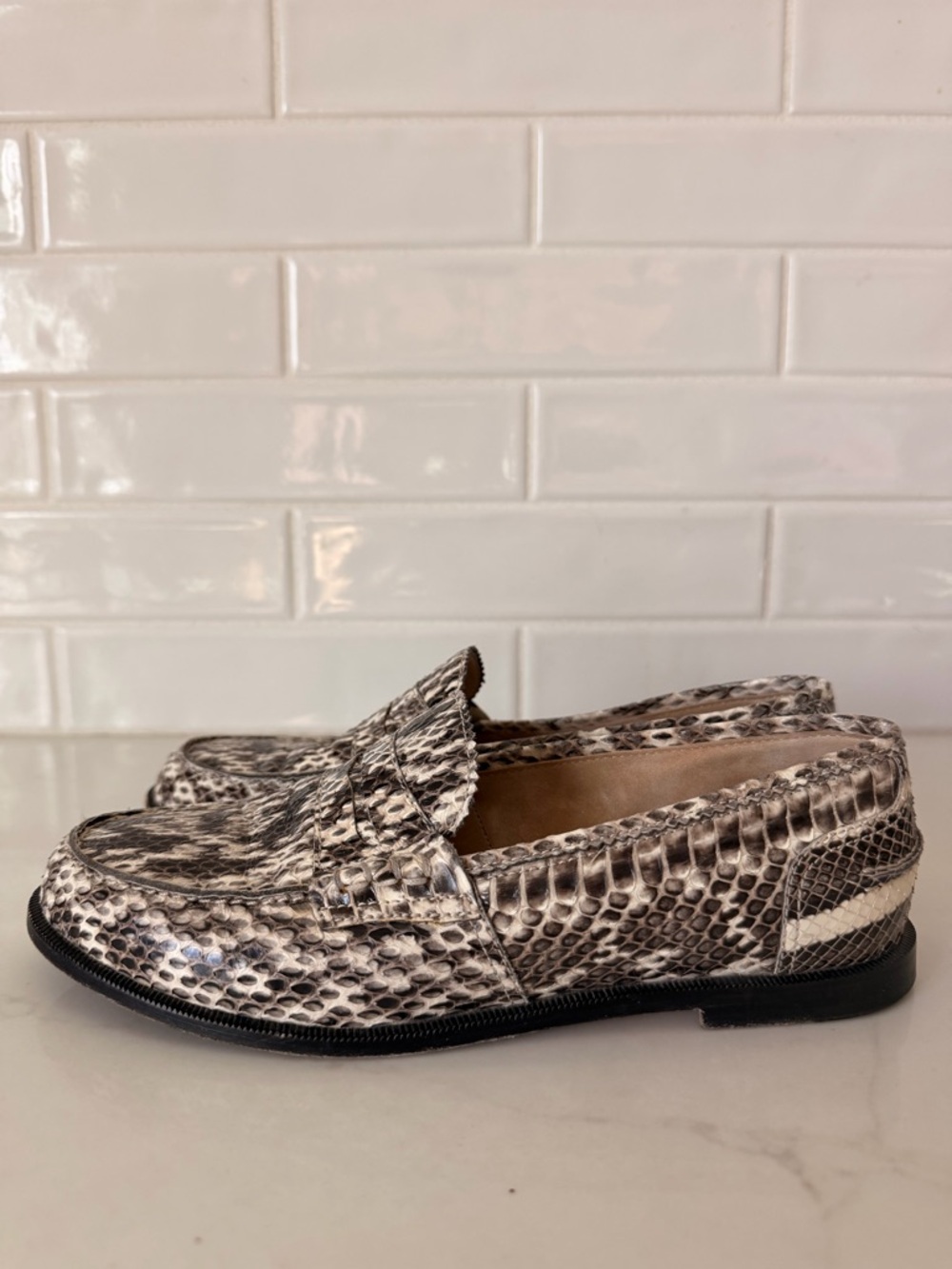 Manolo Blahnik watersnake Penny Loafers size 35.5